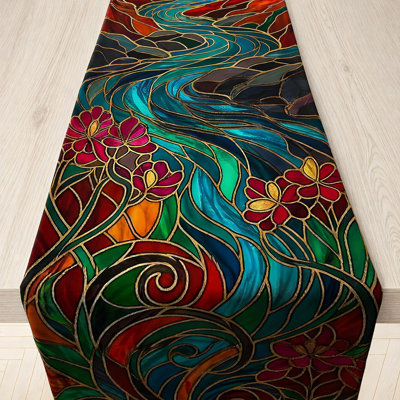 Fall Decor - Stained Glass Table Runner | Fall Decorations for Home - Thanksgiving Friendsgiving Autumn Centerpieces Backdrop Tablecloth for Tables Room Office Kitchen