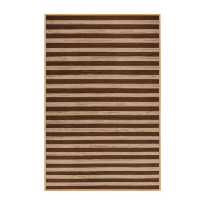 Machine Washable Horizontal Stripes Brown Area Rug