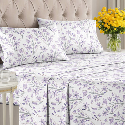 4-Piece Floral Pattern Sheet Set Softy & Cozy Wrinkle-Resistant luxury Bedding Sheet Set