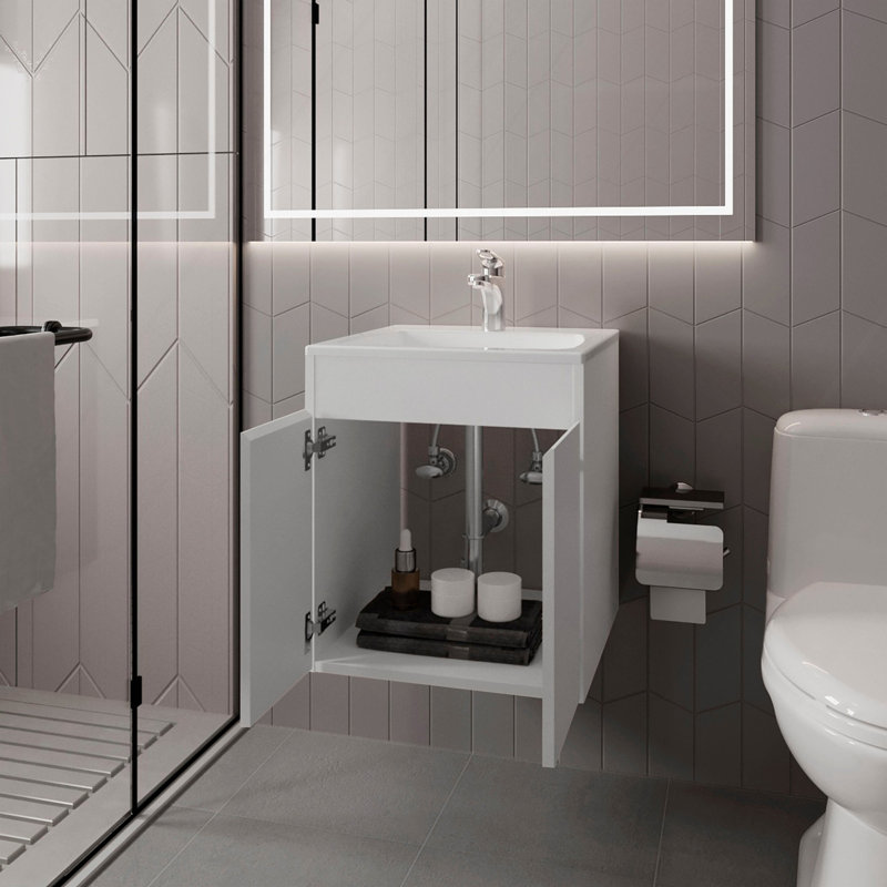 Meuble-lavabo blanc avec deux portes, Blanc
