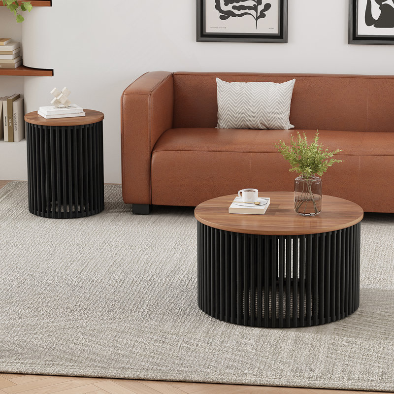 TABLE DE CAFÉ ACACIA EN BOIS MASSIF, DE COULEUR NATURELLE ET NOIRE