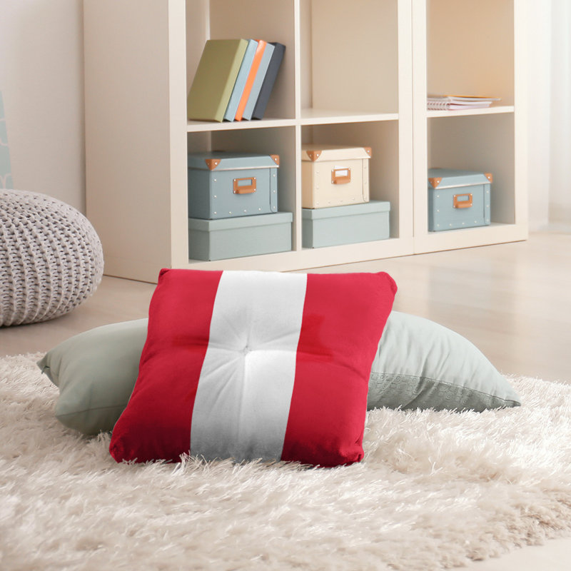  Coussin de sol touffeté, 30 po x 30 po, Rouge / Blanc