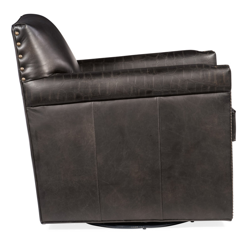 CC 29" W Genuine Leather Swivel Club Chair, Charcoal Genuine Leather