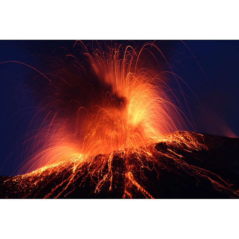 Dark Night Volcano Eruption by AZ68 - Wrapped Canvas Print, 51cm H x 76cm W x 3.8cm D