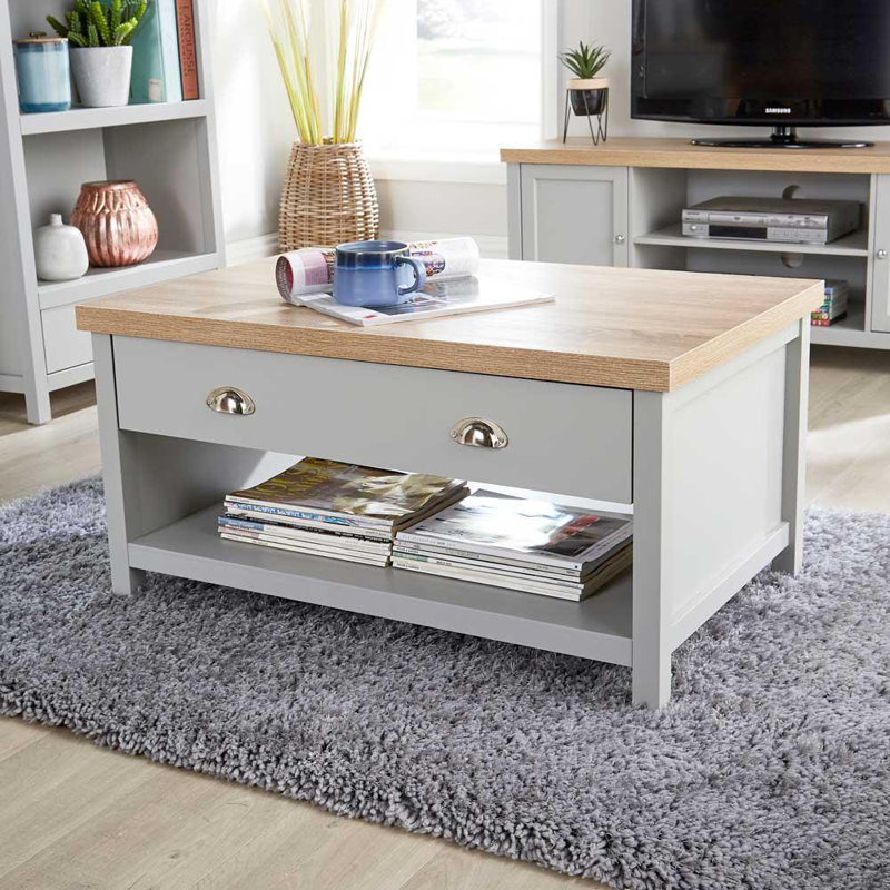 Dinah Floor Shelf Coffee Table with Storage, Grey/Oak