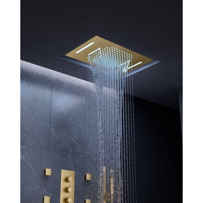 Système de douche thermostatique à haute pression, pomme de douche à pluie à 2 fonctions DEL avec douchette au plafond, jets pour le corps