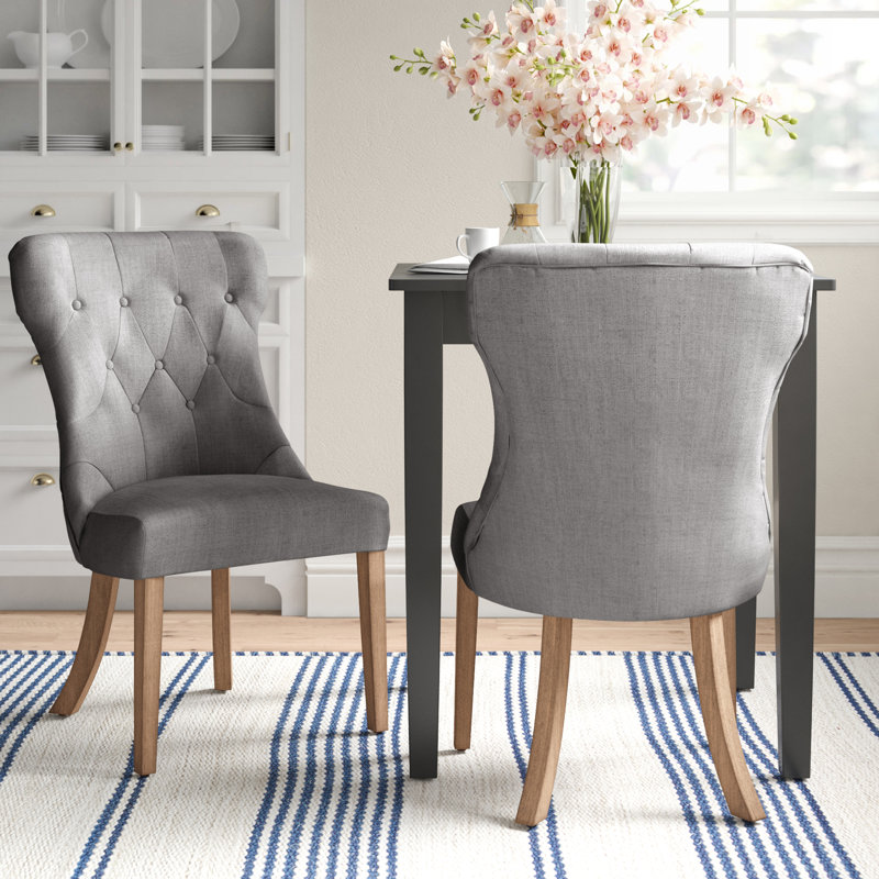 Irving Place 19.5 " H Tufted Linen Upholstered Parsons Chair, Grey Linen, Natural