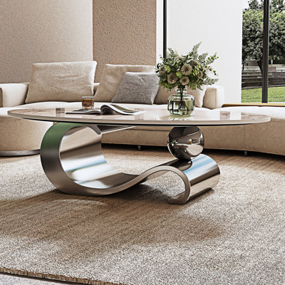 Table basse ovale en faux marbre