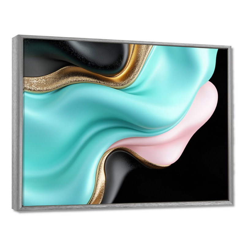 Grandes lignes dorées et bleues de la solitude - Minimalisme abstrait, Argent argent, Impression encadrée flottante
