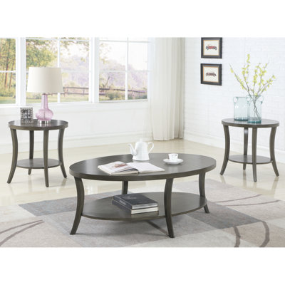 Table basse contemporaine contemporaine ovale en gris - moderne avec placage en bois de bouleau et espace de rangement supplémentaire
