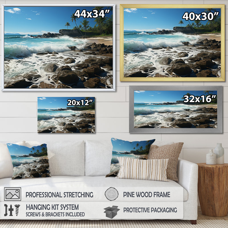 «Dominican Coastal Serenade», reproduction d'art sur toile, Cadre photo noir, H 34 po x l 44 po x P 1,5 po