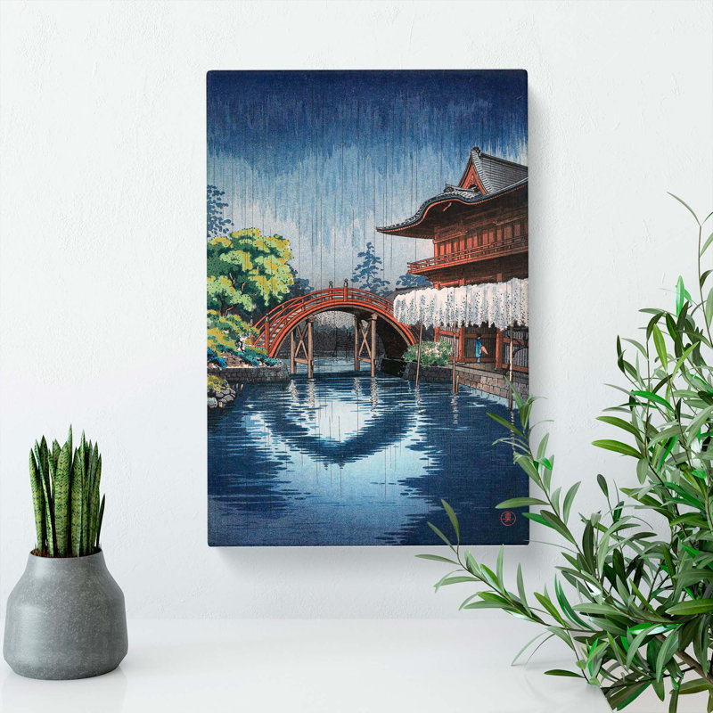 Wisteria and Half Moon Bridge at Kameido by Tsuchiya Koitsu - Wrapped Canvas, 60cm H x 40cm W x 3cm D