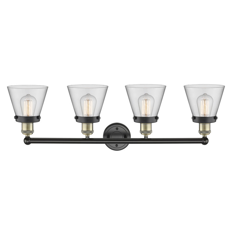 Éclairage pour meuble-lavabo de salle de bain 4 lumières Edison Cone, Clair, Laiton antique noir