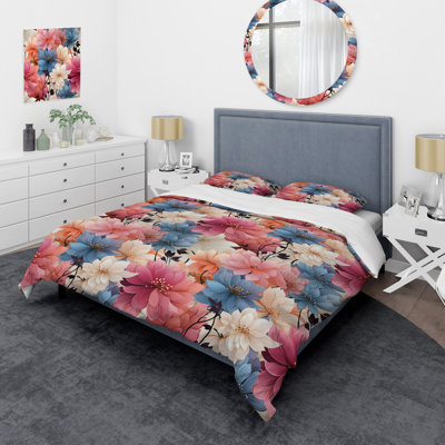 Rose et bleu pétales Floral Expression - Ensemble de housse de couette floral
