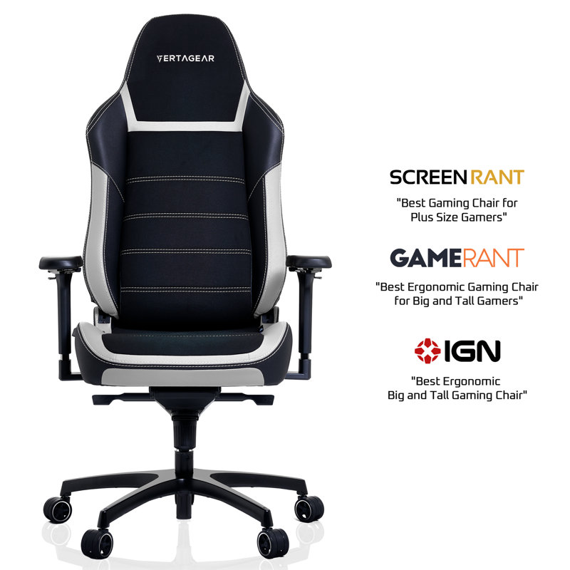 Vertagear Adjustable Reclining Ergonomic Faux Leather Swiveling PC & Racing Game Chair, Black/White