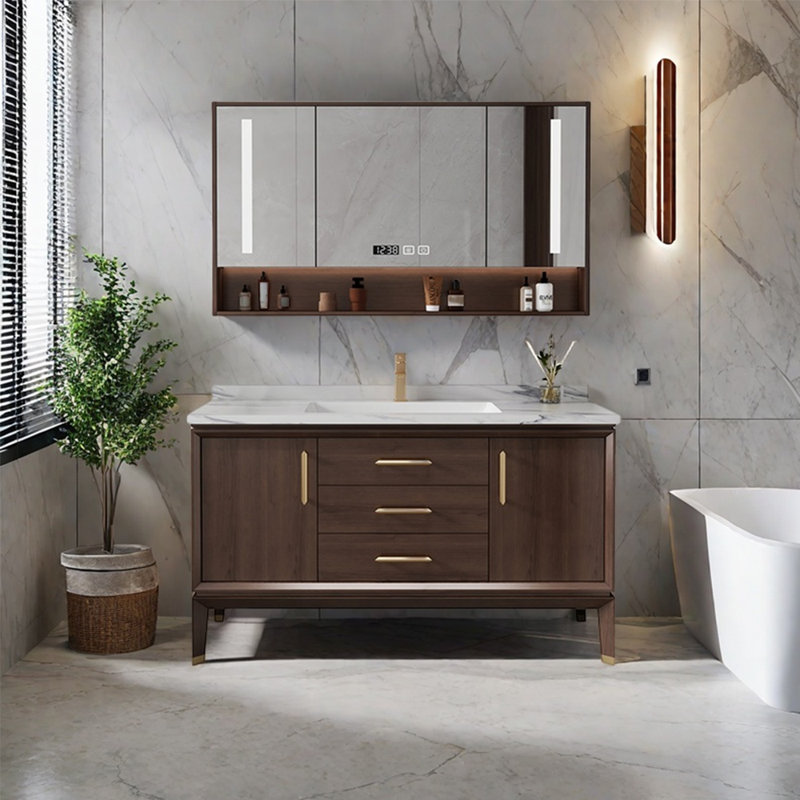 Armoire de salle de bain moderne et simple haut de gamme, Walnut