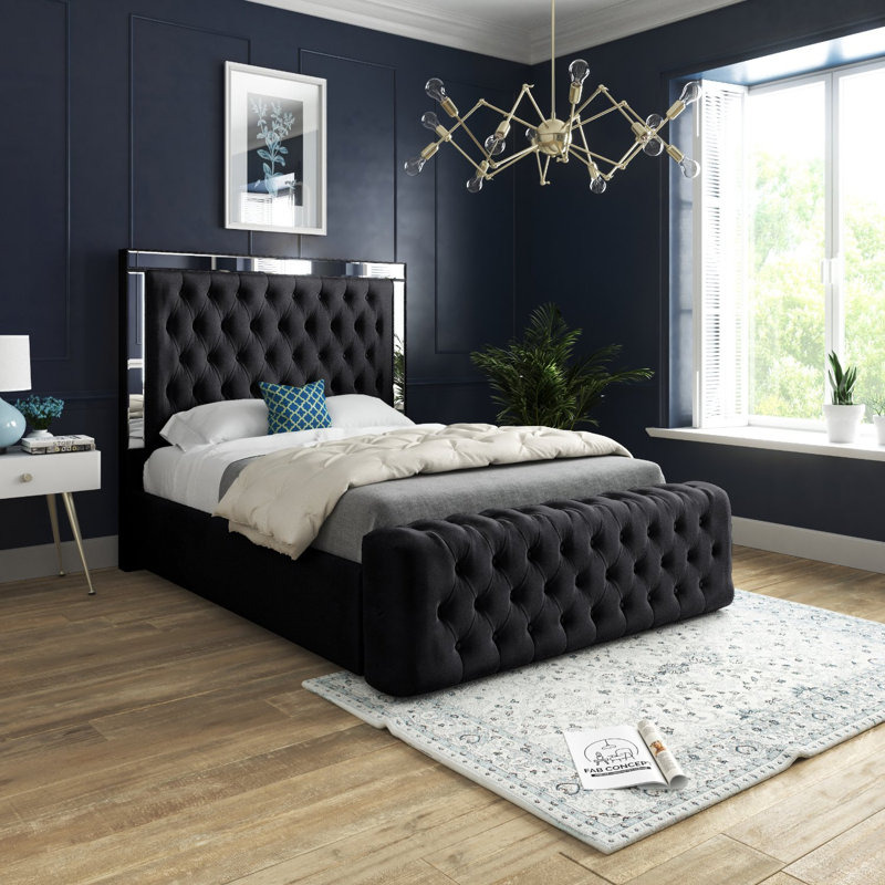 Aleck Upholstered Bed, Small Single (2'6), Black