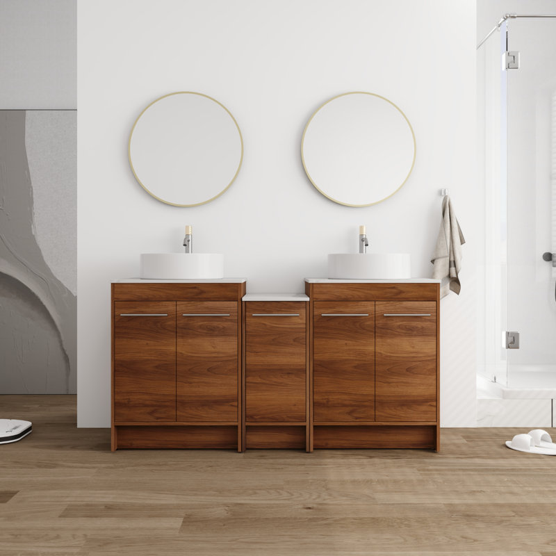 Dhimitra 59.2 " W Freestanding Standard 2 Double Vanity Bathroom Vanity With Stone Top