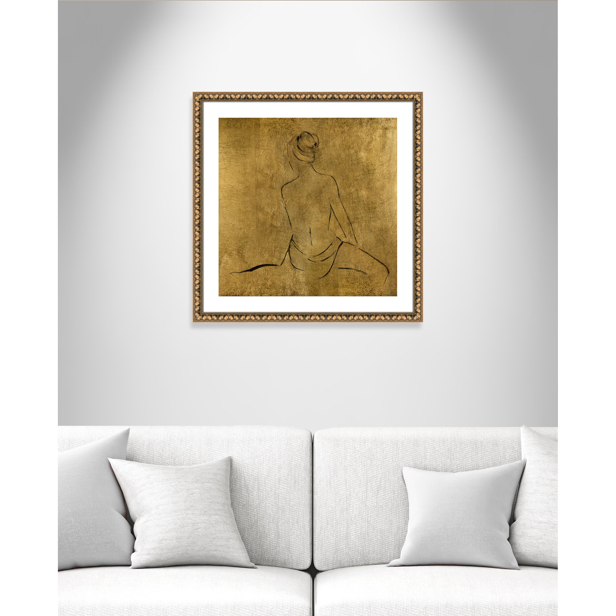 Golden Bather II by Sally Swatland - Painting Print, 28.75" H x 28.75" W x 1.13" D, Gold Bead Framed Paper