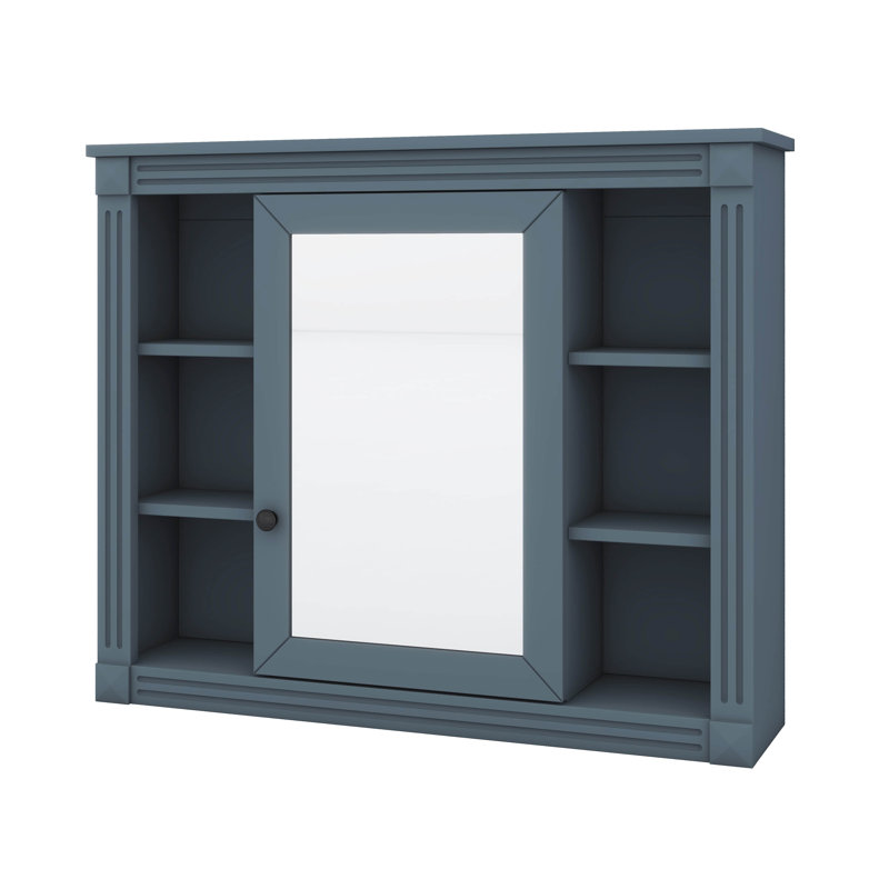Armoire de rangement murale moderne avec portes miroir et 6 tablettes ouvertes Modern, Bleu