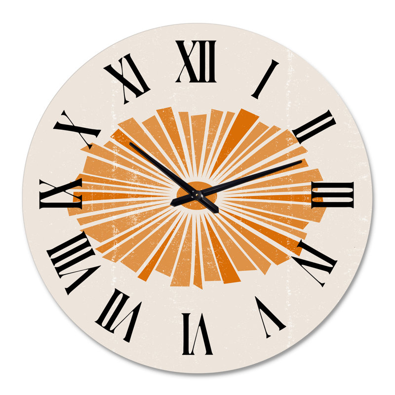 Minimal Orange Radiant Sun I - horloge murale moderne, Surdimensionné