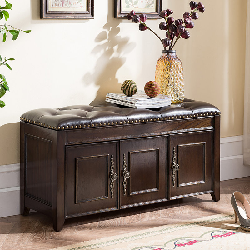 Shoe Storage Bench, Brown/Dark Walnut, 19.7" H x 39.4" W x 13.8" D