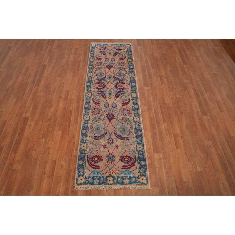 Floral Pink Oushak Indian Runner Rug 2x8