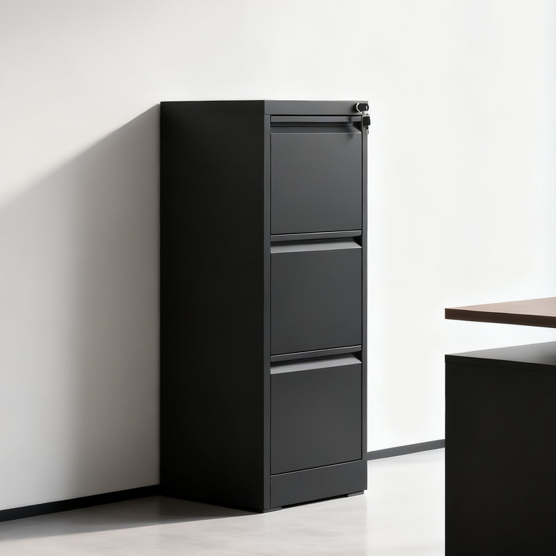 15.2'' W x 40.4'' H 3-Drawer Metal Vertical File Cabinet with Lock, Tall Slim Filing Storage Cabinet with Full-Extension Drawers & Anti-Tip, Black