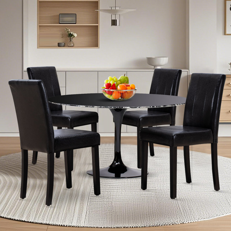 Stylish And Easy-clean Waterproof Faux Leather Dining Side Chair, Black