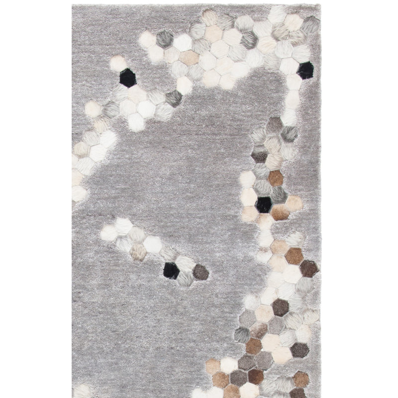 Tapis gris en viscose / cuir / coton touffeté à la main Jarrell, Rectangle 4 pi x 6 pi