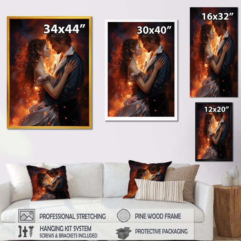 Amour Romantic Dancing Couple II - Portrait romantique, art mural, Toile tendue, H 32 po x l 16 po x P 1 po