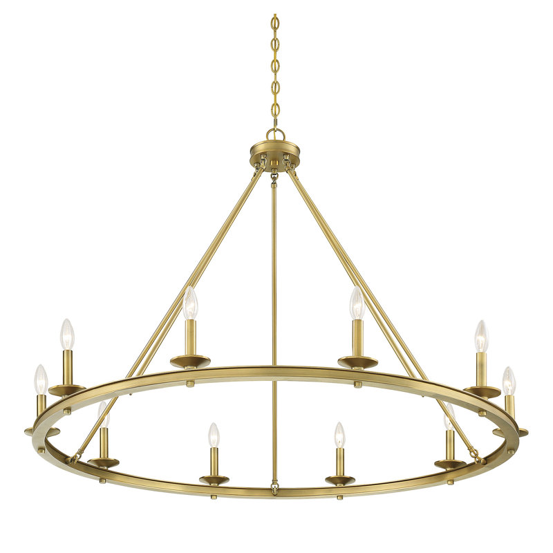 Poynor 10-Light Dimmable Metal Wagon Wheel Chandelier, Warm Brass