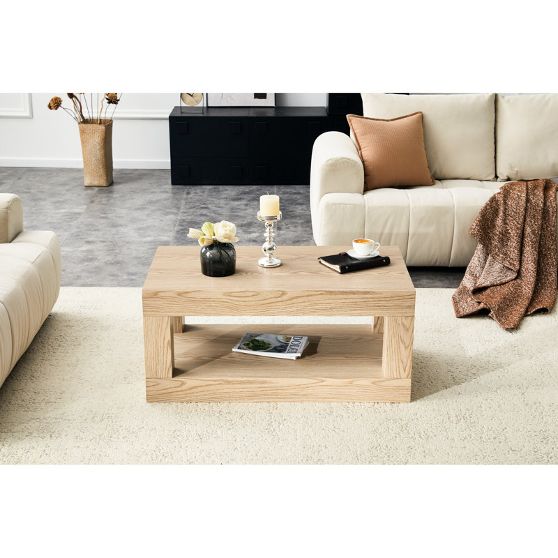 Table basse moderne à deux niveaux pour salon, design épuré, fonction rangement, capacité de charge de 113 kg, centre à finition discrète