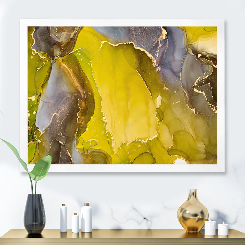 «Yellow Luxury», reproduction d'art sur toile abstraite, H 24 po x l 32 po x P 1 po, Cadre photo blanc