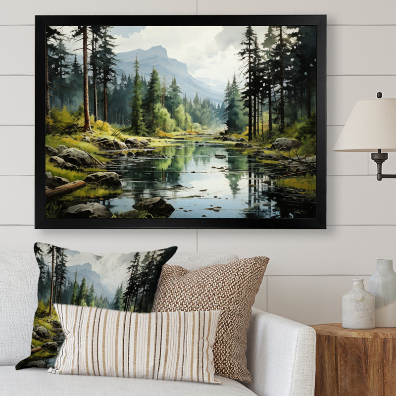 Canada Whispering Pines III, reproduction d'art sur toile, Cadre photo noir, H 16 po x l 32 po x P 1 po