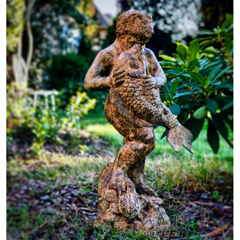 Bronze Boy Holding Fish Fountain Sculpture