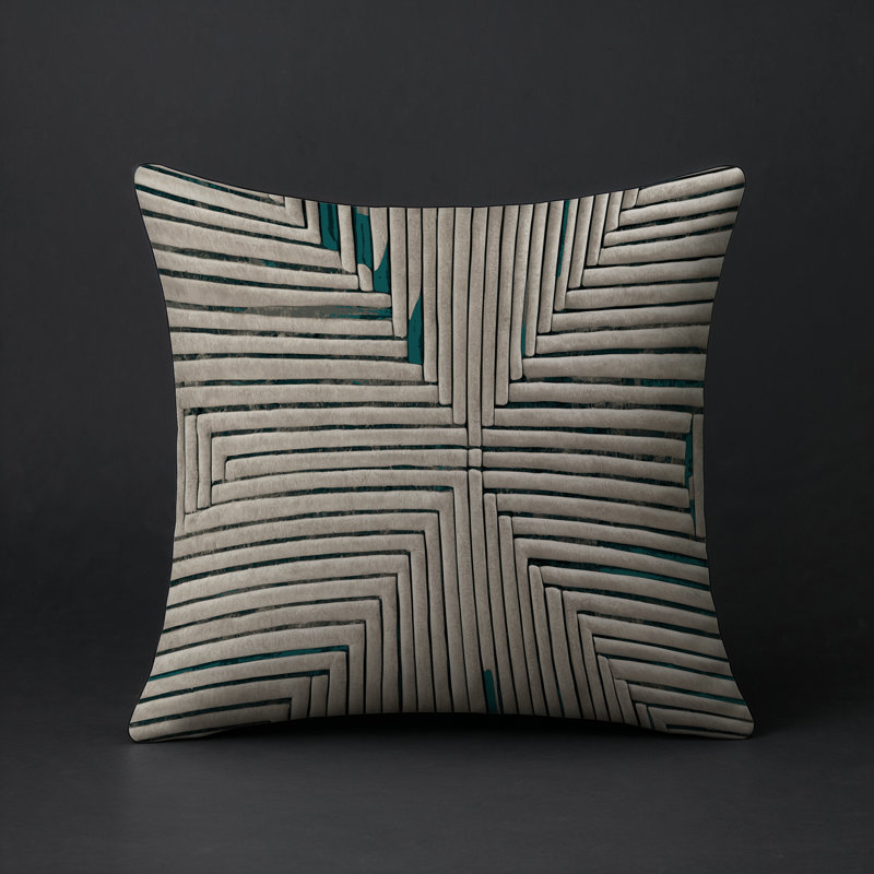 Coussin décoratif intérieur et extérieur Modern, Gris / beige / bleu sarcelle géométrique, Carré 20 po