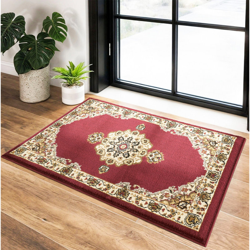 Tapis contemporain d'intérieur, Rouge, Rectangulaire 2 pi x 3 pi