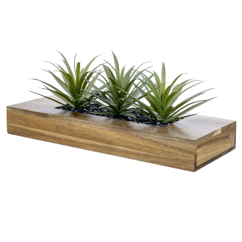 14.99cm Faux Grass in Solid Wood Planter
