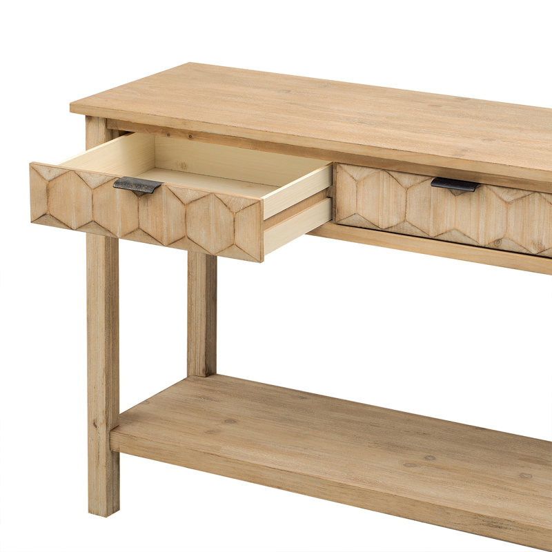 Console avec 3 tiroirs et tablette inférieure, Bois naturel