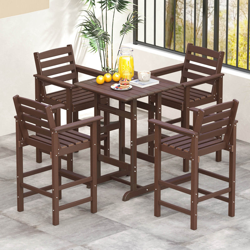 Ensemble de 2 chaises de bar Adirondack pour patio avec accoudoirs larges et dossier avec repose-pieds, Brun, Brun
