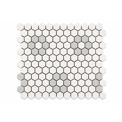 MOSAIQUE FLEUR BLANC ET PORCELAINE GRIS