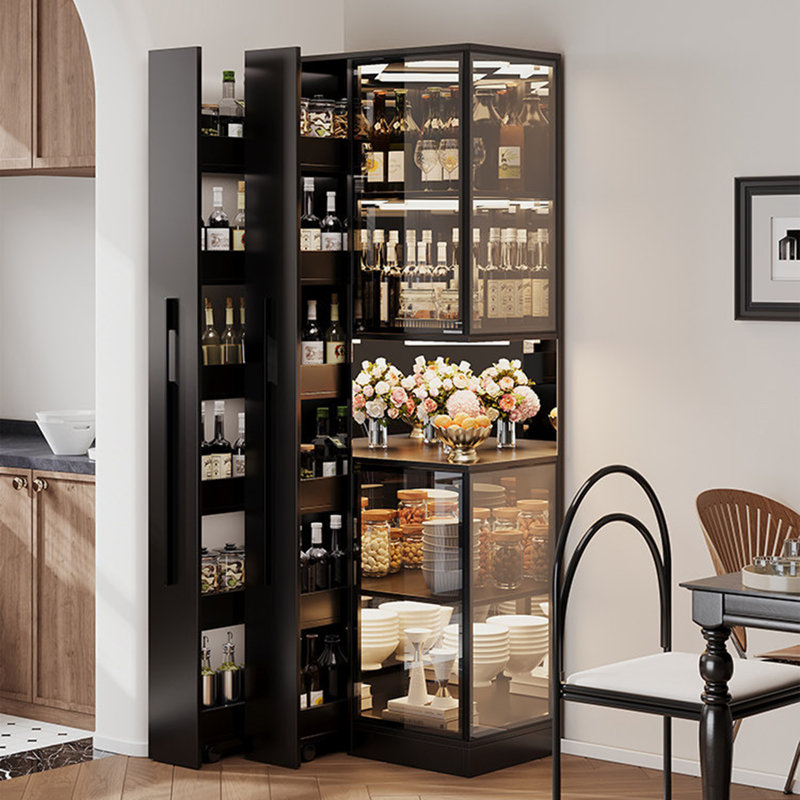 Vitrine haute moderne et minimaliste noire de 82,2 cm (32,36 po), vitrine à vin en verre trempé pour salle à manger et salon