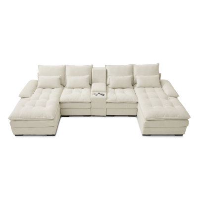 Linvella 130" Modern Linen U-Shaped Sectional Sofa with Chaise