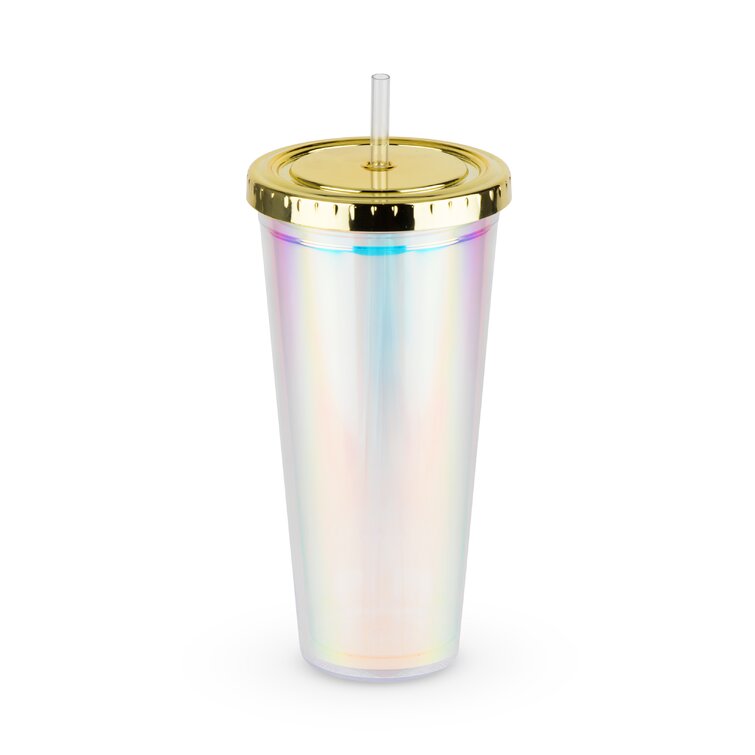 Blush 14oz. Plastic Wine Tumbler Straw