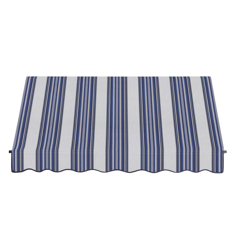 Awntech Santa Fe Acrylic Fabric Fixed Awning with Iron Rope Arms, 44" H x 88.5" W x 36" D, Navy/Gray/White Multi