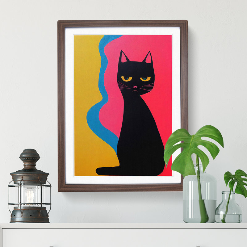 Cool Cat Abstract - Framed Print, 64cm H x 46cm W x 2cm D, Walnut