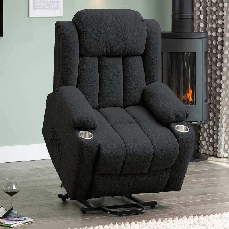 Redding 89 cm Wide Boucle Lift Assist Recliner with Massager and Heated Cushion, Dark Grey