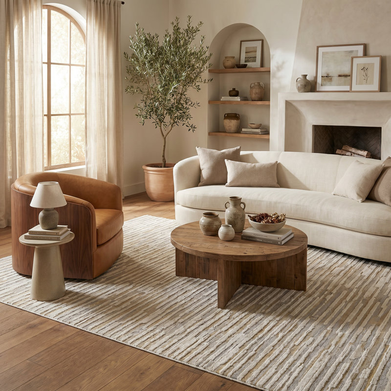 Tapis à motif abstrait beige, brun et brun de 5 pi x 8 pi (5 pi 3 po x 7 pi 7 po) Branch Living Riva - tapis contemporain, à poils moyens et résistant aux taches