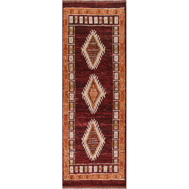 One-of-a-Kind 3'3" X 10'1" New Age Runner Wool Area Rug in Red
